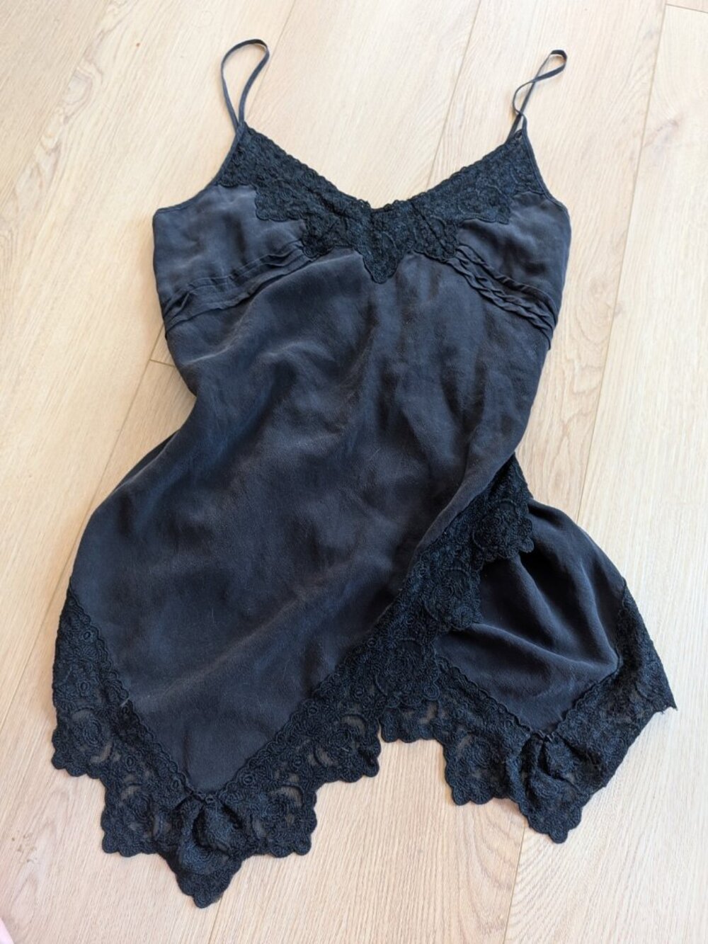 STEFANEL 100% Silk Lace Asymmetric Fairy Whimsigoth Black Y2K Shirt Tank Top Med